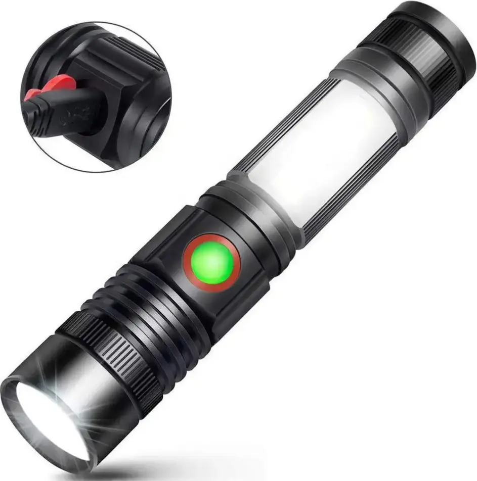Taşınabilir alüminyum Zoom çok fonksiyonlu COB Torch fener Mini Led el feneri USB şarj edilebilir su geçirmez Led meşale