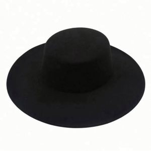 Chapeau en feutre de laine à dessus plat, chapeau melon, chapeau Fedora jazz français à large bord pour femmes, vente en gros - Product Image 4
