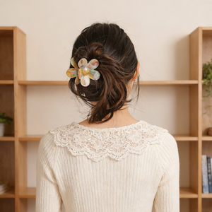 סיכת שיער בגווני פרחים בצבעי חומצה אצטית, קליפס כריש אלגנטי לקליעת שיער יומיומית, קליפס לקוקו - Product Image 2