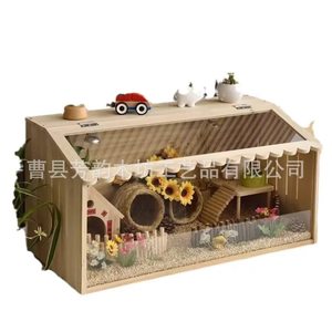 Terrario de Madera para Hámster, Rectangular, Duradero, Transpirable, Impermeable, Cálido, para Mascotas Pequeñas, Hábitat para Gatos con Decoración - Product Image 1