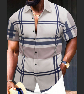 Hommes nouveau été Style hawaïen bouton court décontracté rayé Anti-rides tricoté respirant à manches courtes chemise de plage unique - Product Image 1