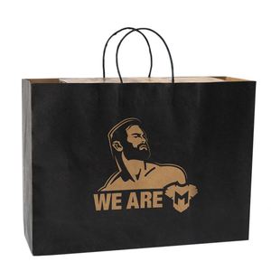 Bolsas de Papel Kraft Negras con Logotipo Personalizado, Bolsas de Regalo para Ropa, Bolsas de Compras con Asa - Product Image 2