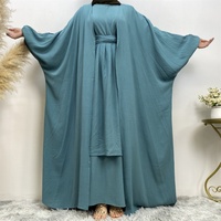 1944 #   Meilleure Vente Ensemble Abaya 3 Pièces en Crêpe Ample pour Femme, Robe Intérieure Sans Manches et Grand Cardigan Cache-Corps, Tenue de l'Aïd