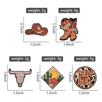 Broche en émail style bottes de cowgirl, motif western mexicain, cactus et tête de taureau, pour chemises, sacs, bijoux, cadeau pour amis