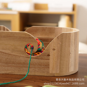 <b>Wooden</b> Yarn Bowl Oval Storage Box With Lid For Knitting <b>Wool</b> And Mobile Phone Holding - Product Image 2