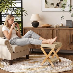 Solid Wood <b>Shoe</b> Changing Stool With <b>Storage</b> Foldable Footrest For Entryway Living Room - Product Image 4