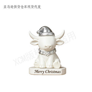 Encantadora Estatuilla Personalizada - Toro Blanco con Gorro de Santa Plateado y Cuello con Copos de Nieve - Pieza Decorativa, Perfecta para Decoración Navideña del Oeste - Product Image 6