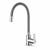 Robinet de cuisine à col de cygne, mitigeur monocommande, gris mat, corps chromé, finition polie, montage sur plan, économie d'eau