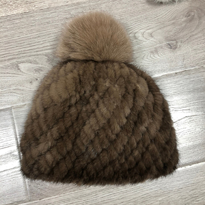 Offre Spéciale bande tricoté chapeaux tricotés pour les femmes mode véritable vison fourrure chapeau <span class=keywords><strong>pompon</strong></span> <span class=keywords><strong>bonnet</strong></span> chapeau - Product Image 6