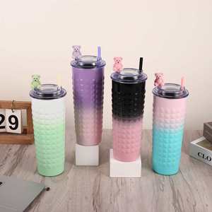 แก้วน้ำเก็บความร้อนสุญญากาศสแตนเลสขนาด 750 มล. ลายไล่สีแบบผจญภัย พร้อมหลอดดูด สำหรับกาแฟและน้ำ  รับสกรีนโลโก้ - Product Image 1