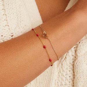Milskye pequeña joyería fina plata esterlina 925 18K chapado en oro encantador esmalte rojo corazones <span class=keywords><strong>Amour</strong></span> pulsera - Product Image 4