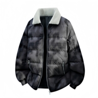 Veste matelassée pour homme avec col en sherpa, motif monogramme, manteau chaud d'hiver, fermeture éclair, streetwear décontracté, vêtements d'extérieur