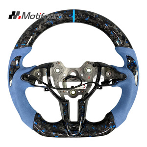 Volante de Fibra de Carbono Forjado con Diseño Personalizado en Azul para Hyundai I30N I20N ElantraN N-line, con Empuñaduras de Microfibra Azul - Product Image 1