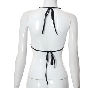 Top reggiseno con fasciatura in <span class=keywords><strong>pelle</strong></span> sintetica elasticizzata alla moda Peeqi e <span class=keywords><strong>pantaloni</strong></span> a zampa vuoti Casual Y2K 2 pezzi Set da donna abiti Sexy - Product Image 5