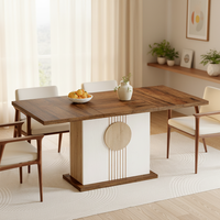 Table à manger rectangulaire extensible en bois de style farmhouse avec plateau en marbre pour l'ameublement de la maison, d'un appartement, d'un hôtel ou d'une villa