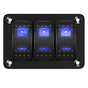 Panneau de commutation à bascule 3 interrupteurs LED bleus étanche 12V marche/arrêt en aluminium pré-câblé pour automobile et marine - Product Image 1