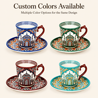Ensemble tasse et soucoupe en céramique souvenir du Maroc, motifs architecturaux géométriques pour tasse à café en porcelaine, personnalisation OEM ODM, vente en gros