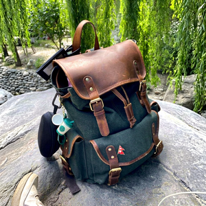 2026 Retro Full Grain Leather <b>Backpack</b> With Leather Accents Square Shape Buckle Closure <b>Water</b> <b>Resistant</b> Daily Use Shoulder Strap - Product Image 1