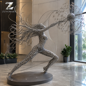 Grande Scultura in Filo Metallico <span class=keywords><strong>di</strong></span> Acciaio Inossidabile, Arte Personalizzata Donna Fata e Dente <span class=keywords><strong>di</strong></span> Leone, Installazione Artistica per Esterni, Giardini, Parchi e Spazi Pubblici - Product Image 1