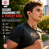 Écouteurs intra-auriculaires filaires WISDOMUP EJ-64 Type-C étanches IPX-5 avec chipset JL, basses profondes, son stéréo HiFi, codec AAC et cordon de 1,2 m
