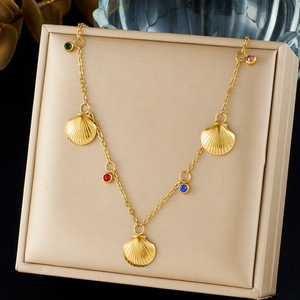Shell Necklace Gold Plated Stainless Steel Ocean Theme Clavicle Chain Daily Wear Gift Jewelry - Product Image 1