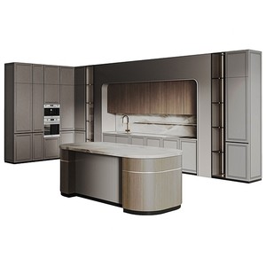Set di Mobili da <span class=keywords><strong>Cucina</strong></span> di Lusso in Legno Massello Laccato Grigio Chiaro, Armadi Personalizzati Moderni, Mobili da <span class=keywords><strong>Cucina</strong></span> Cinesi con Isola - Product Image 2