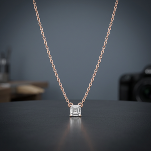 Collier pendentif en or rose 10K avec diamant de laboratoire taille Asscher, chaîne minimaliste plaquée or rose, unisexe, pour soirée - Product Image 2