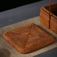 Panier de rangement carré artisanal en noyer et rotin, style chinois, écologique, laqué, avec couvercle et poignée en bambou violet, idéal pour les pique-niques