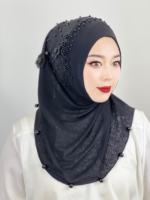 YOMO perles fleur dentelle décoration haute femmes musulmanes écharpe nue dubaï arabe inde Hijab islamique Satin dames Bokep châle
