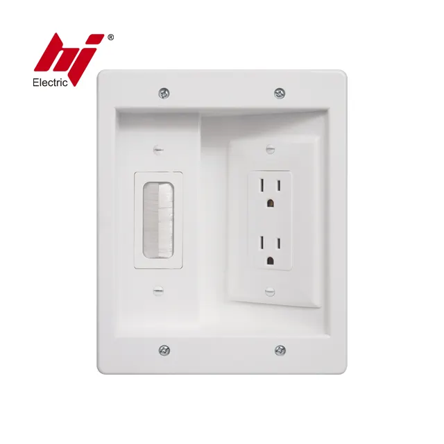 In-Wall TV Connection Kit Recessed Electrical Outlets with Brush Wallplate