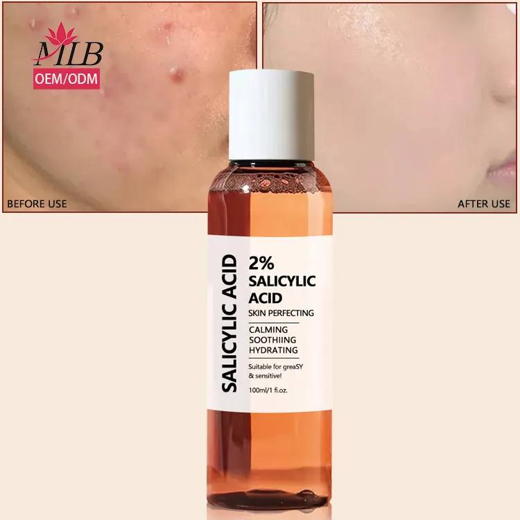 Etiqueta privada Natural Orgánico 2% Bha Toner Exfoliante para el cuidado de la piel facial Tratamiento para el acné Clarificante Tonificador de ácido salicílico