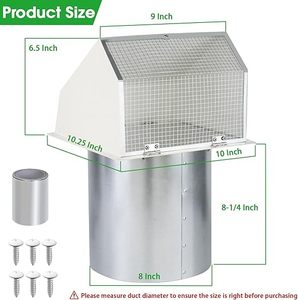 Capot d'évacuation mural en acier galvanisé blanc de 4 pouces avec grille/amortisseur pour la ventilation des cuisinières extérieures – Style moderne - Product Image 3