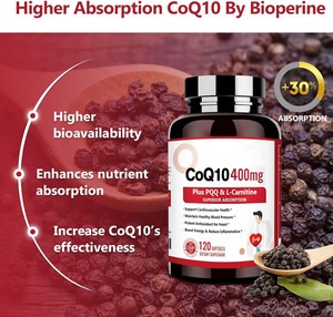 Hezong OEM CoQ10 Natural 400mg Cápsulas Blandas ANTIOXIDANTE MEJORADO <span class=keywords><strong>BioPerine</strong></span> Mejora la Inmunidad Sueño Energía Apoyo para el Corazón y el Cerebro 120 - Product Image 4