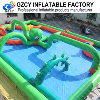 Parcours d'obstacles aquatiques gonflables géants en forme de pieuvre pour parcs d'attractions extérieurs