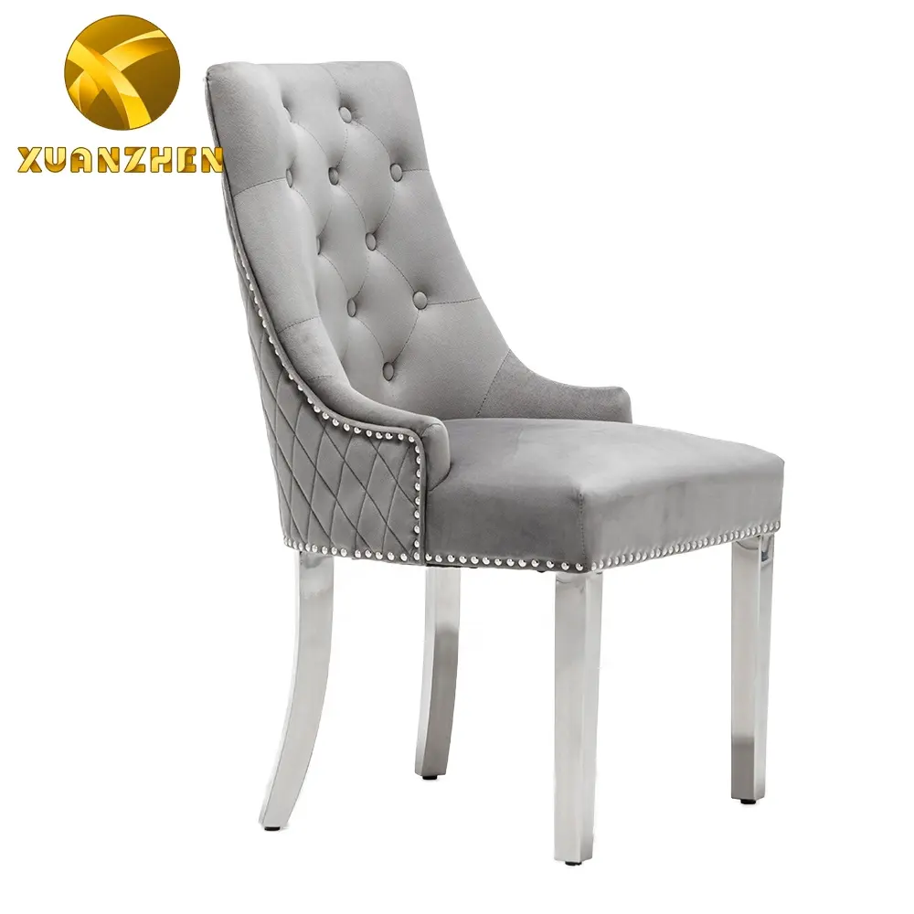 Home furniture factory hot sale in uk metal dining room chairs restaurant chairs modern hotel grey velvet dining chair