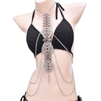 Chaînes de corps ethniques arabes tendance pour femmes, collier de corps exagéré avec strass et pompon sexy, bijoux pour mariage, cadeau d'anniversaire
