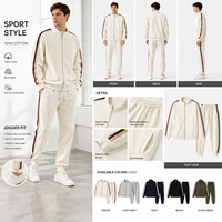 Ensemble de survêtement blanc personnalisé avec logo OEM, veste zippée et pantalon de jogging avec bandes latérales marron et poches avant pour les marques de mode