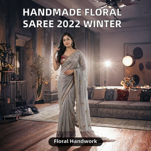 Sari Floral con Dupatta de Red, Cuello en V, Mangas Abullonadas, Vestido Tradicional para Fiesta o Boda, para Mujer, Todas las Temporadas, Hecho en China - Product Image 2
