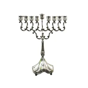 Silver Candle Holder Hanukiah Judaica 9 Branch Israel Holy land Menorah Lamp