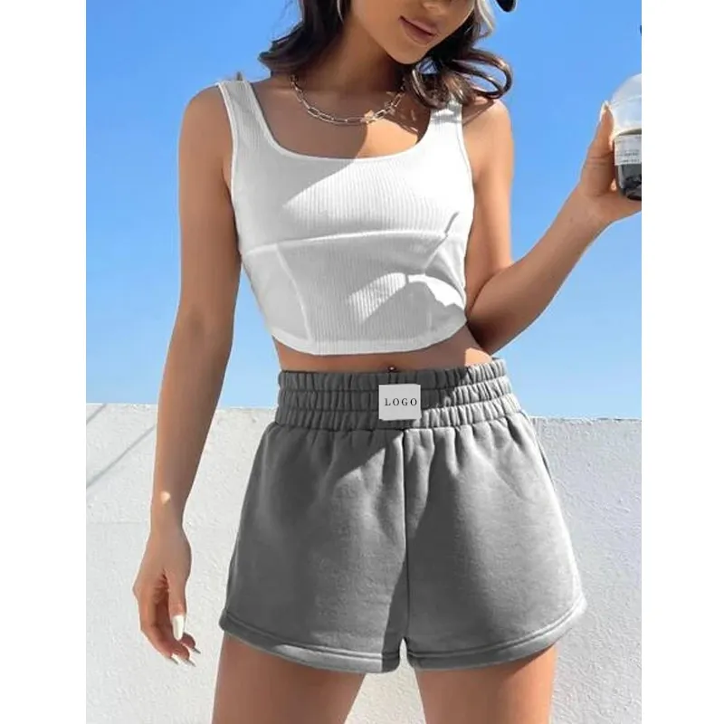 F230389 Nhà Máy Tùy Chỉnh Womens Mùa Hè Giản Dị Chạy Dệt Kim Đồng Bằng Mồ Hôi Quần Short Lông Cừu Jogger Trống Mồ Hôi Quần Short Phụ Nữ