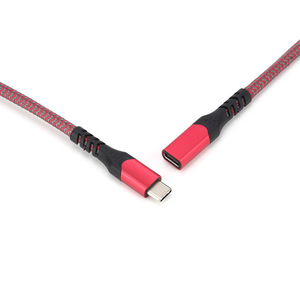 Lung Kay <b>Usb</b> Data <b>Cable</b> Type C Male To Female Gen2 3.1 5A Fast <b>Charging</b> Red And Silver Gray Weaving - Product Image 4