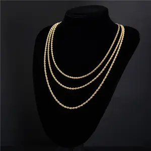 Jewelry Wholesale 3mm 14k Solid Gold Plated Chunky Rope Chain Necklace 18k Gold Stainless Steel Silver Necklaces
