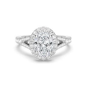 Anillo de compromiso SGARIT personalizado de oro de 14K con moissanita de 2 quilates de corte redondo y halo, con detalles en pavé, color VVS D para mujer - Product Image 1