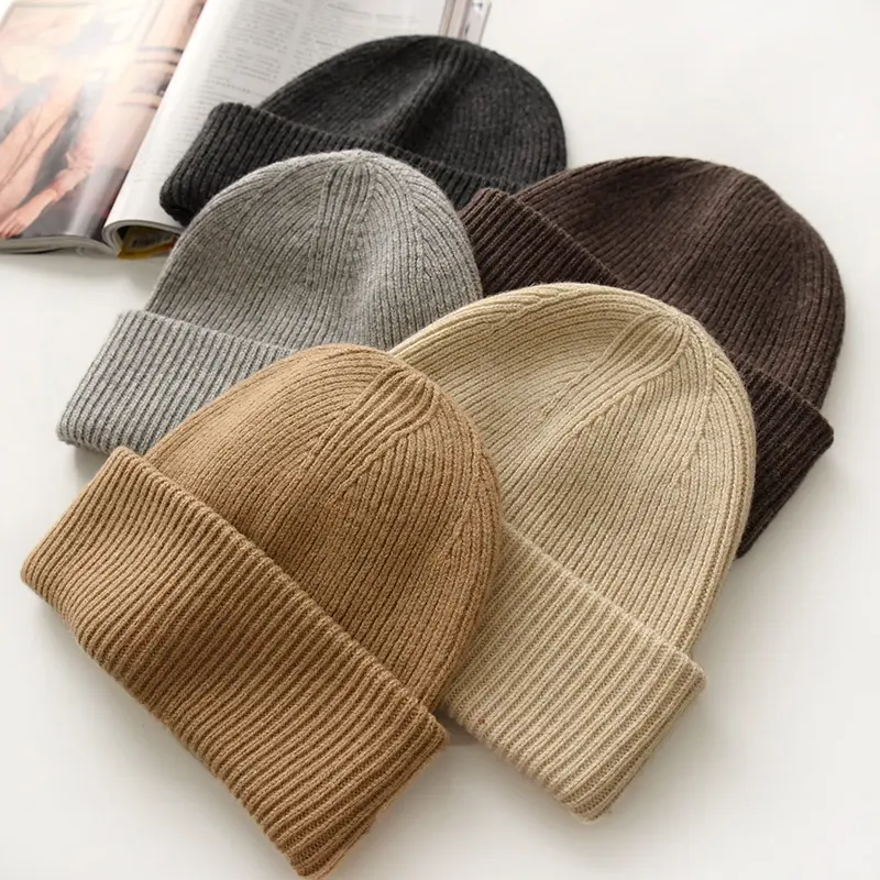 custom customize logo knitted ribbed mens winter girls 100% wool beanie hats