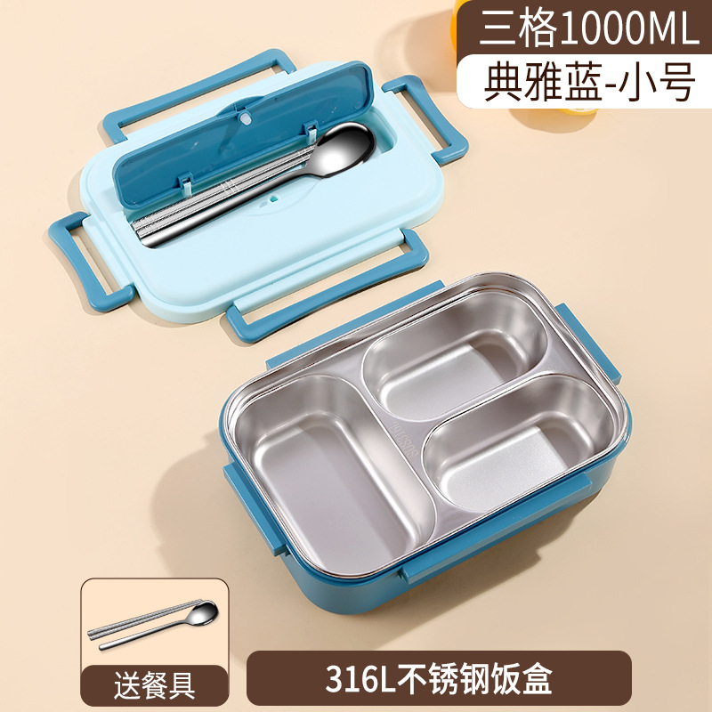 Boîte à lunch en acier 316L 1000ml bleu-vaisselle incluse
