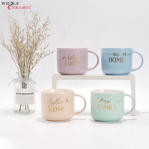 S2748 14Oz Nhà Máy Bán Buôn Tùy Chỉnh Màu Trắng Bên Trong Và Matte Bên Ngoài Màu Men Với Logo Vàng Gốm Hình Chữ U Cốc Cà Phê - Product Image 1