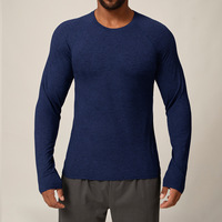 T-shirt décontracté quotidien polyvalent pour homme, à manches longues, col rond, coupe ajustée, avec trous pour les pouces, en polyester texturé et respirant, très vendu
