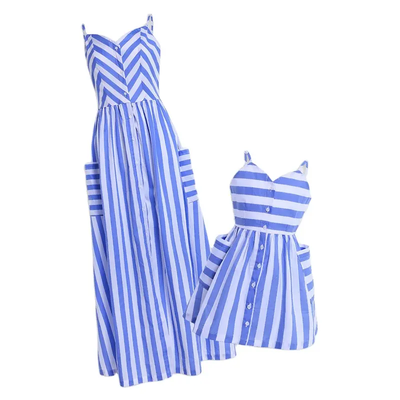 Mommy and Me Family Outfits Mother and Daughter Matching Dress Mom & Me  V-neck Striped Matching Maxi Dress| Alibaba.com