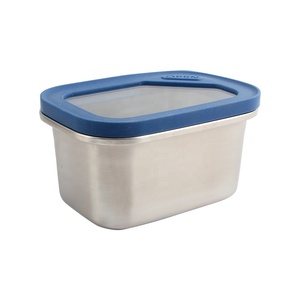 Rectangle Food Container with Blue Plastic Lid Airtight Leak Proof Stainless Steel Single Compartment <b>Lunch</b> <b>Box</b> - Product Image 3