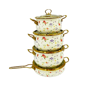 Juego de cazuela de mármol negro/blanco de lujo, utensilios de cocina de esmalte ruso con mango de Metal chapado en oro de 4 piezas - Product Image 6